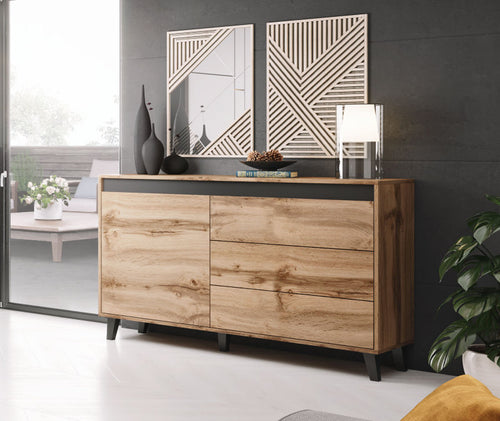 Sideboard mit 3 schubladen und 1 tür Nord Eiche