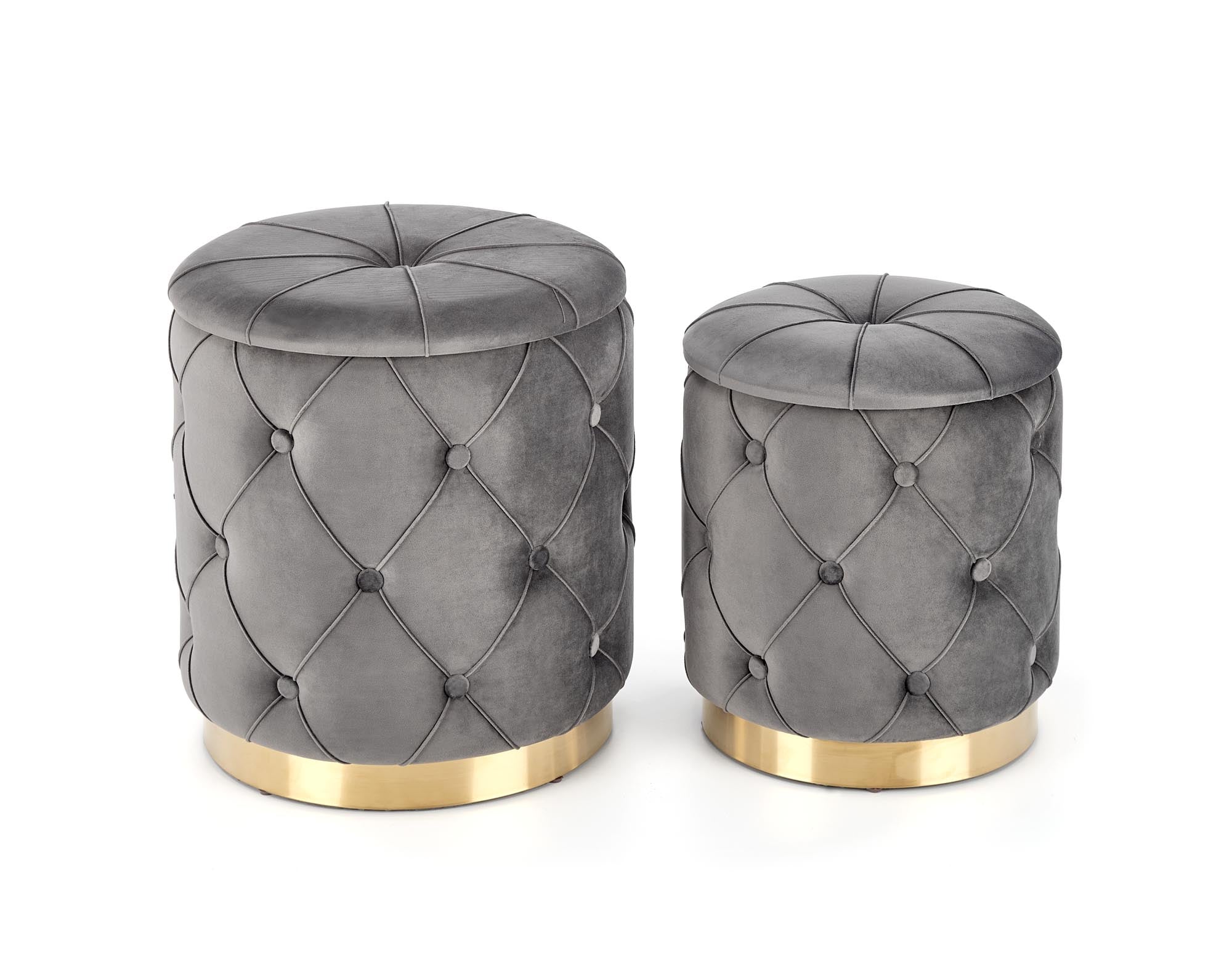 2er Set Pouf mit Staurum, aus Stoff Polly Grau (2)