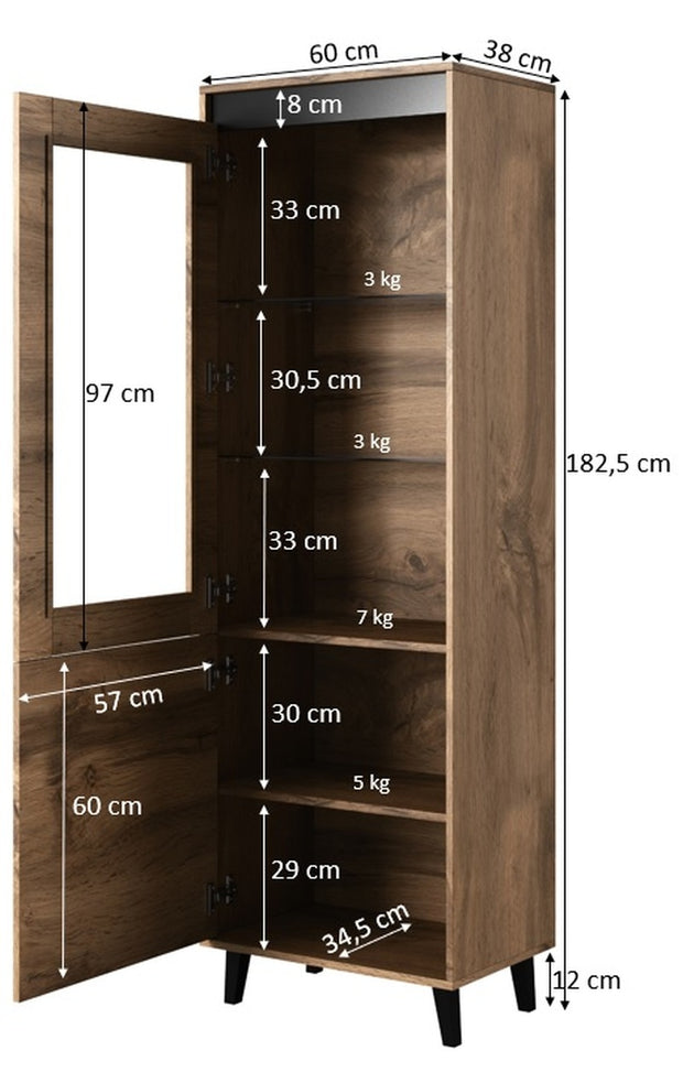 Vitrinenschrank mit 2 türen Nord Eiche (3)