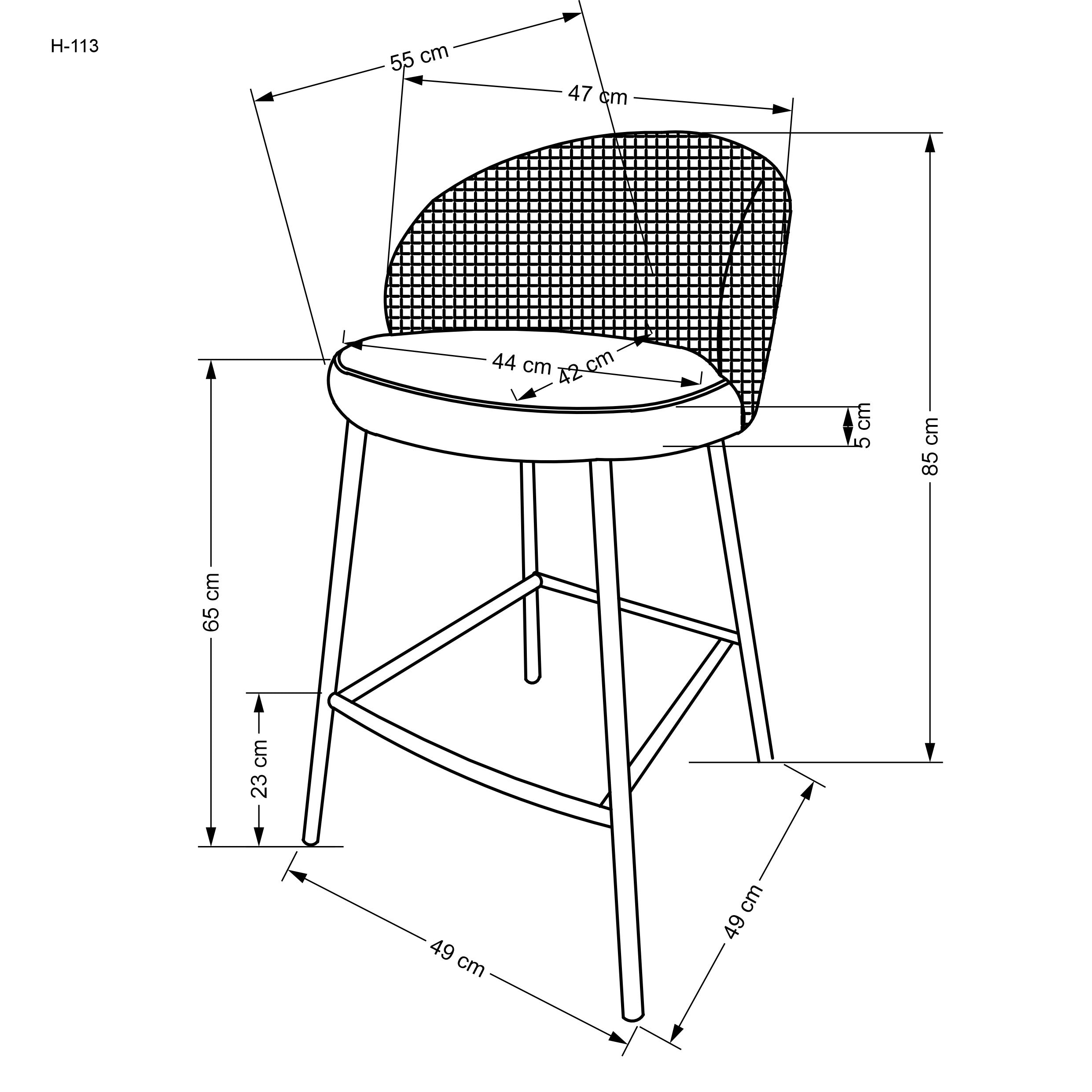 Barstuhl mit Samtstoff H113 Schwarz (7)