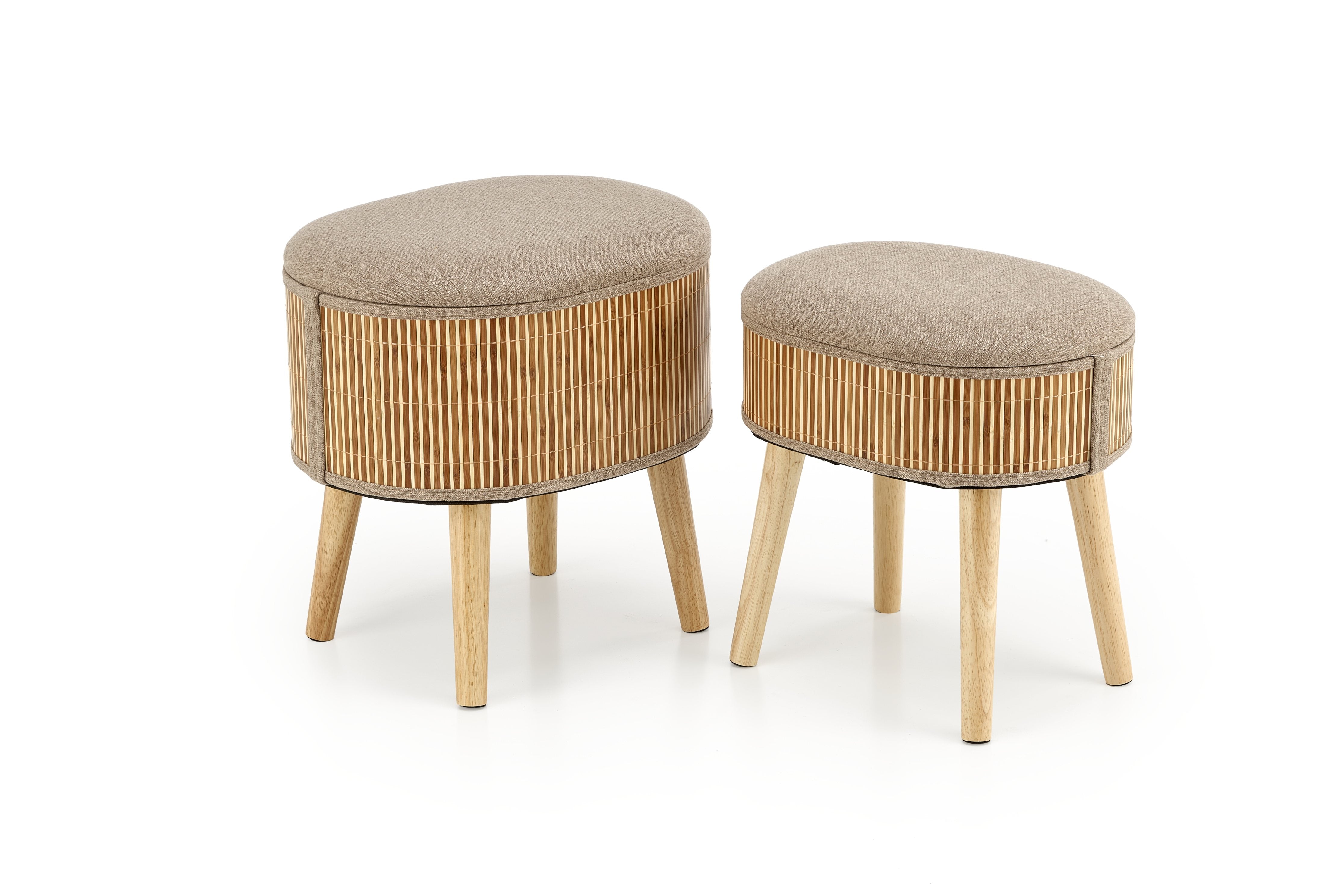 2er Set Pouf mit Staurum, aus Stoff Tico Beige