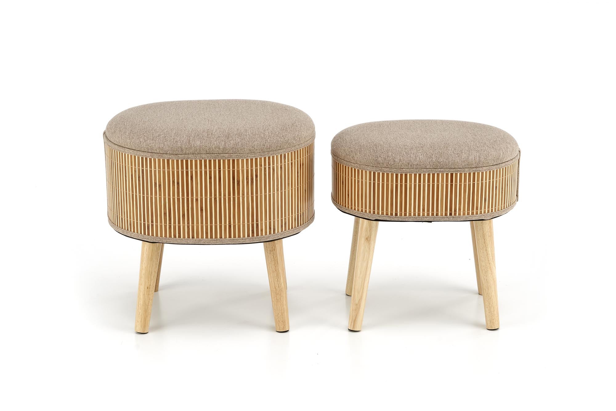 2er Set Pouf mit Staurum, aus Stoff Tico Beige (6)