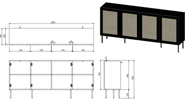 Sideboard mit 4 türen Juta Schwarz (1)