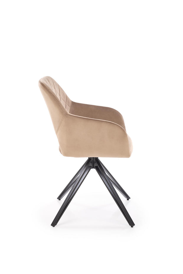 Drehbare Esszimmerstuhlaus mit Samtstoff K535 Beige (3)