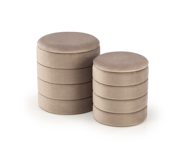 2er Set Pouf mit Staurum, aus Samtstoff Pacho Beige