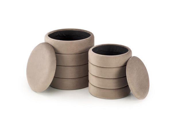 2er Set Pouf mit Staurum, aus Samtstoff Pacho Beige (5)