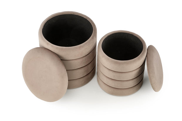 2er Set Pouf mit Staurum, aus Samtstoff Pacho Beige (7)