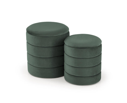 2er Set Pouf mit Staurum, aus Samtstoff Pacho Grün