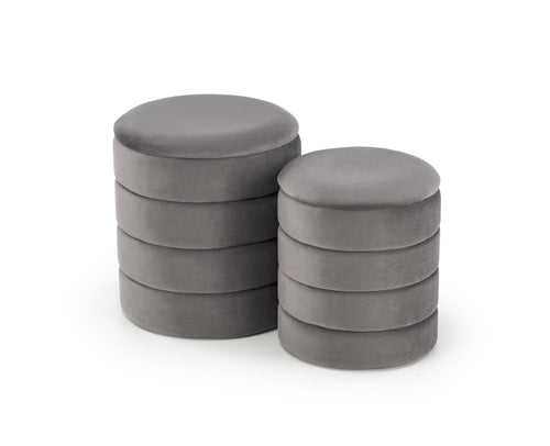 2er Set Pouf mit Staurum, aus Samtstoff Pacho Grau