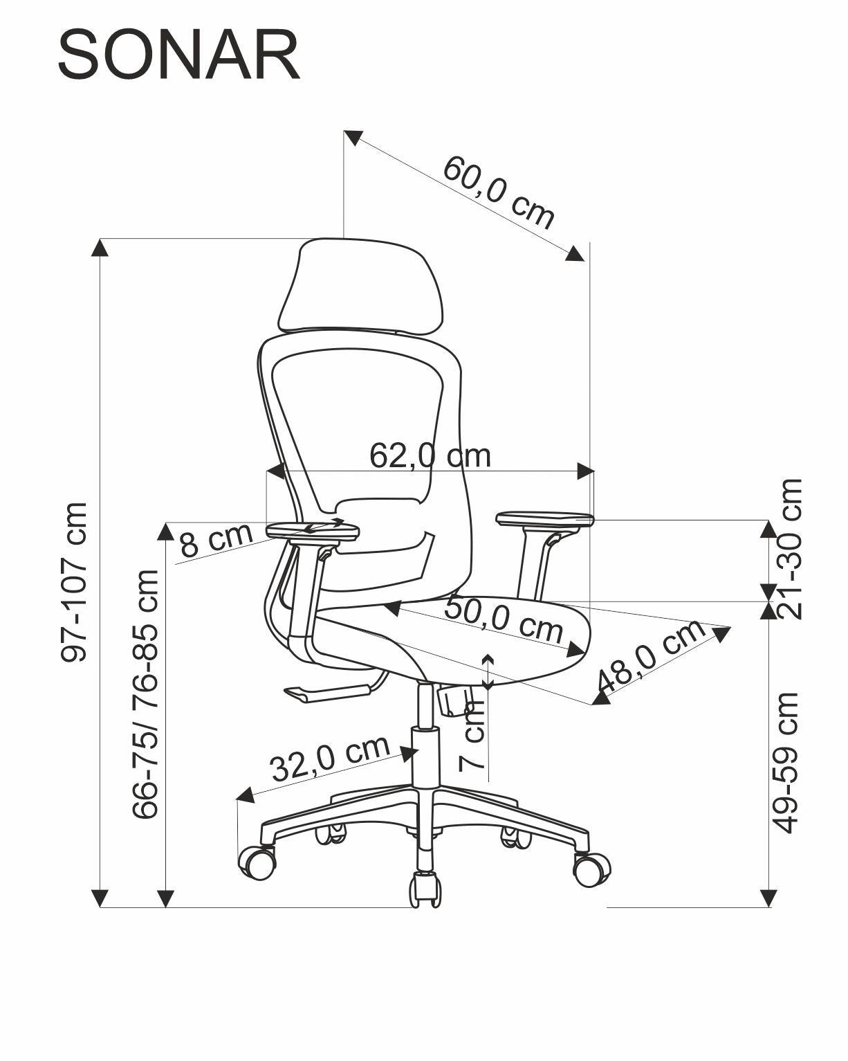 Bürostuhl mit Stoff Sonar Schwarz (3)