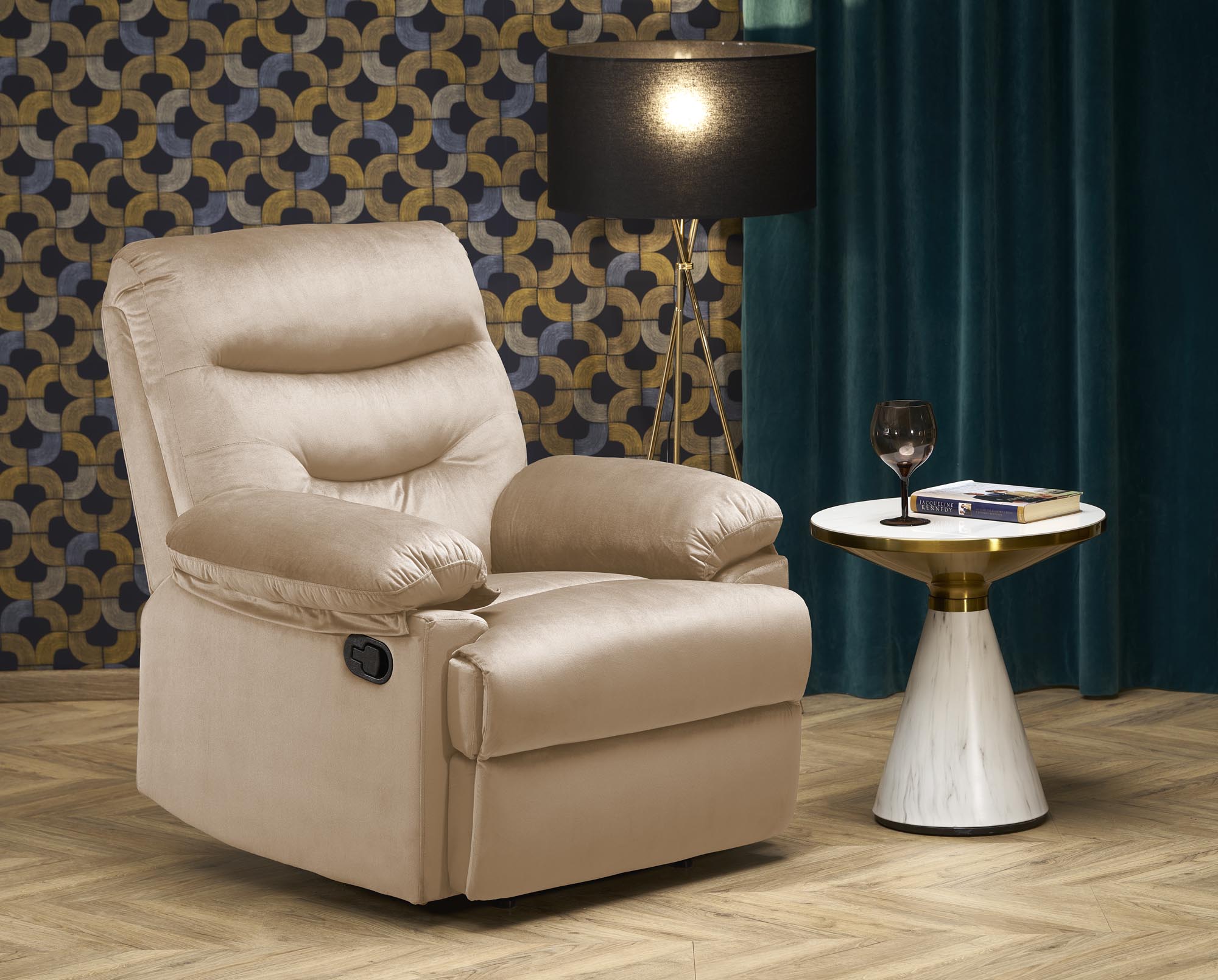 Relaxsessel mit Samtstoff Drager Beige (4)