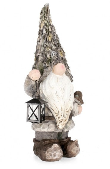 Gartendeko Florent Gnome With Lantern Grau (1)