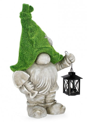 Gartendeko Standing Garden Gnome With Lantern Grau (1)