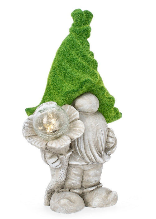 Gartendeko Standing Flower Garden Gnome With LED Grau