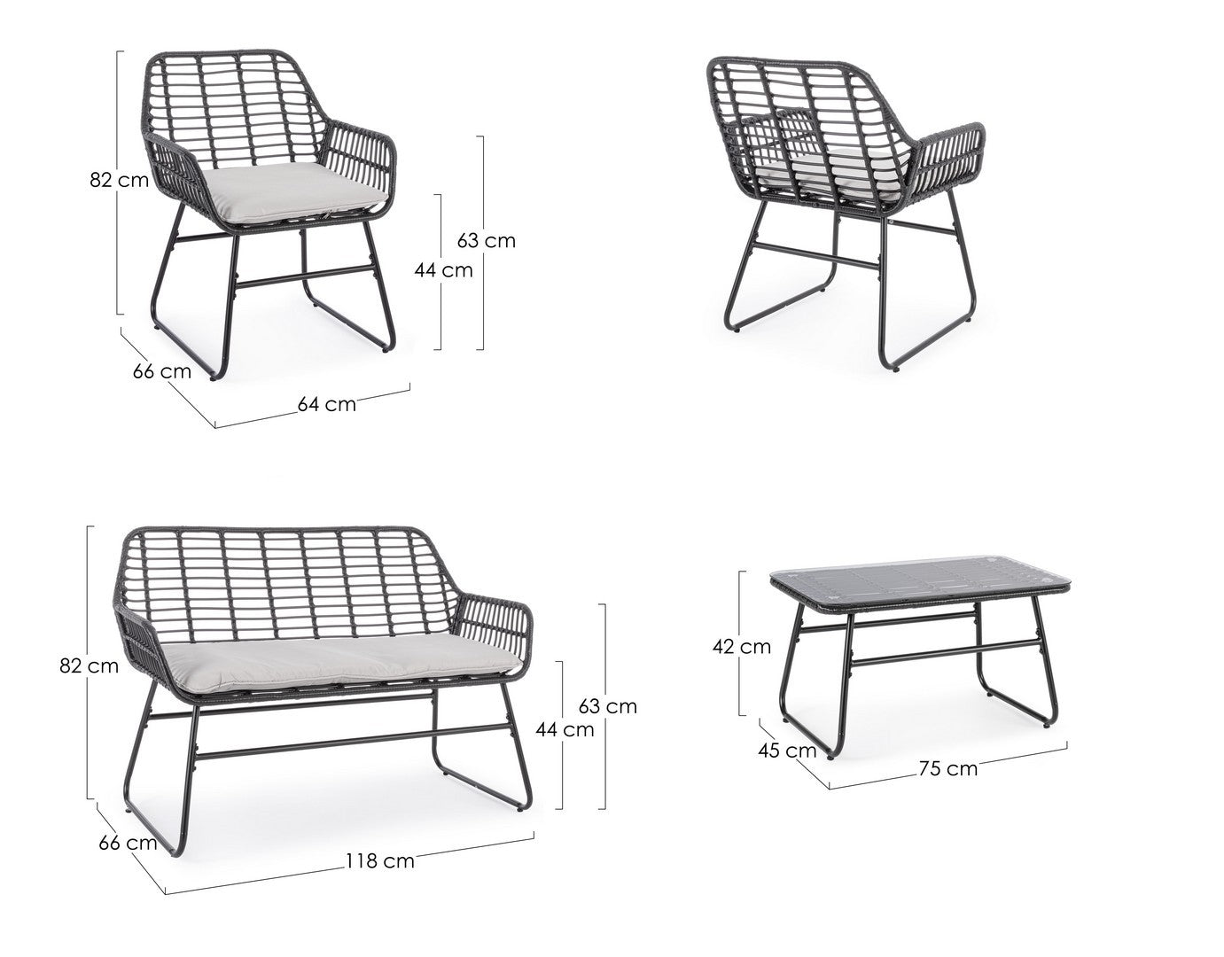 Lounge Set 4-Sziter und Couchtisch Burrel Schwarz (2)