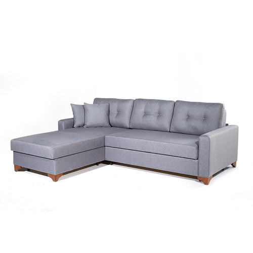 Ecksofa Schlaffunktion mit Chaiselongue Links, 3-Sitzer, aus Samtstoff, Madrid Grau