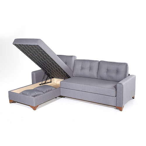 Ecksofa Schlaffunktion mit Chaiselongue Links, 3-Sitzer, aus Samtstoff, Madrid Grau (1)