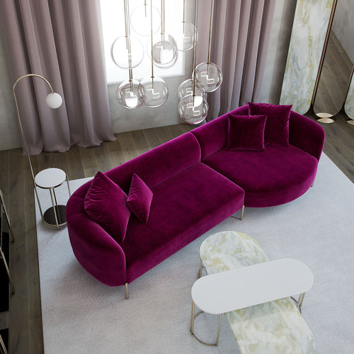 Ecksofa mit Chaiselongue Rechts, 3-Sitzer, aus Samtstoff, Macaroon Rosa (1)