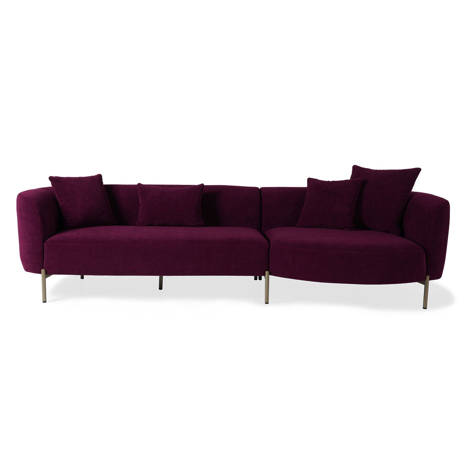 Ecksofa mit Chaiselongue Rechts, 3-Sitzer, aus Samtstoff, Macaroon Rosa (2)