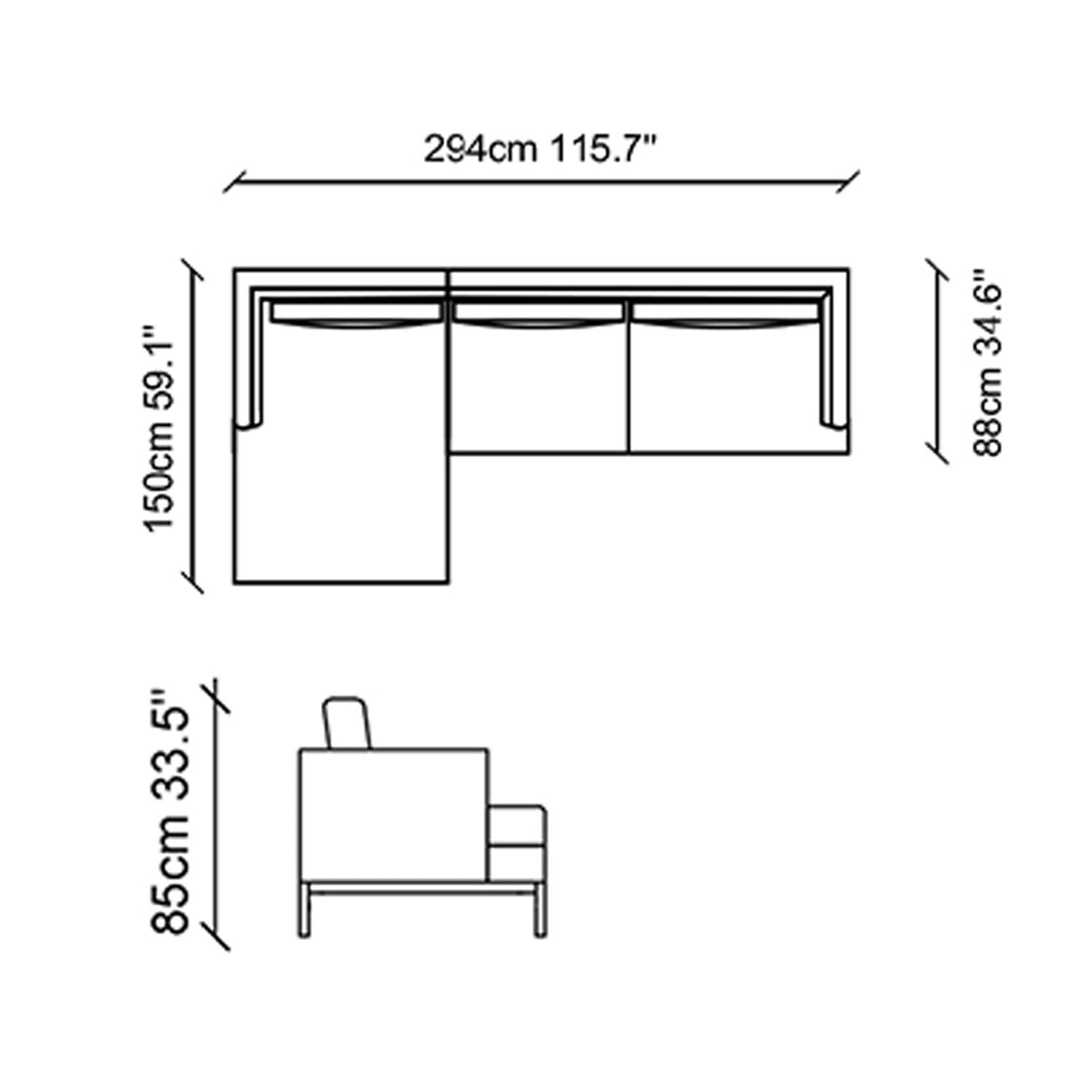 Ecksofa mit Chaiselongue Rechts, 3-Sitzer, aus Stoff, Pearl Grau (5)