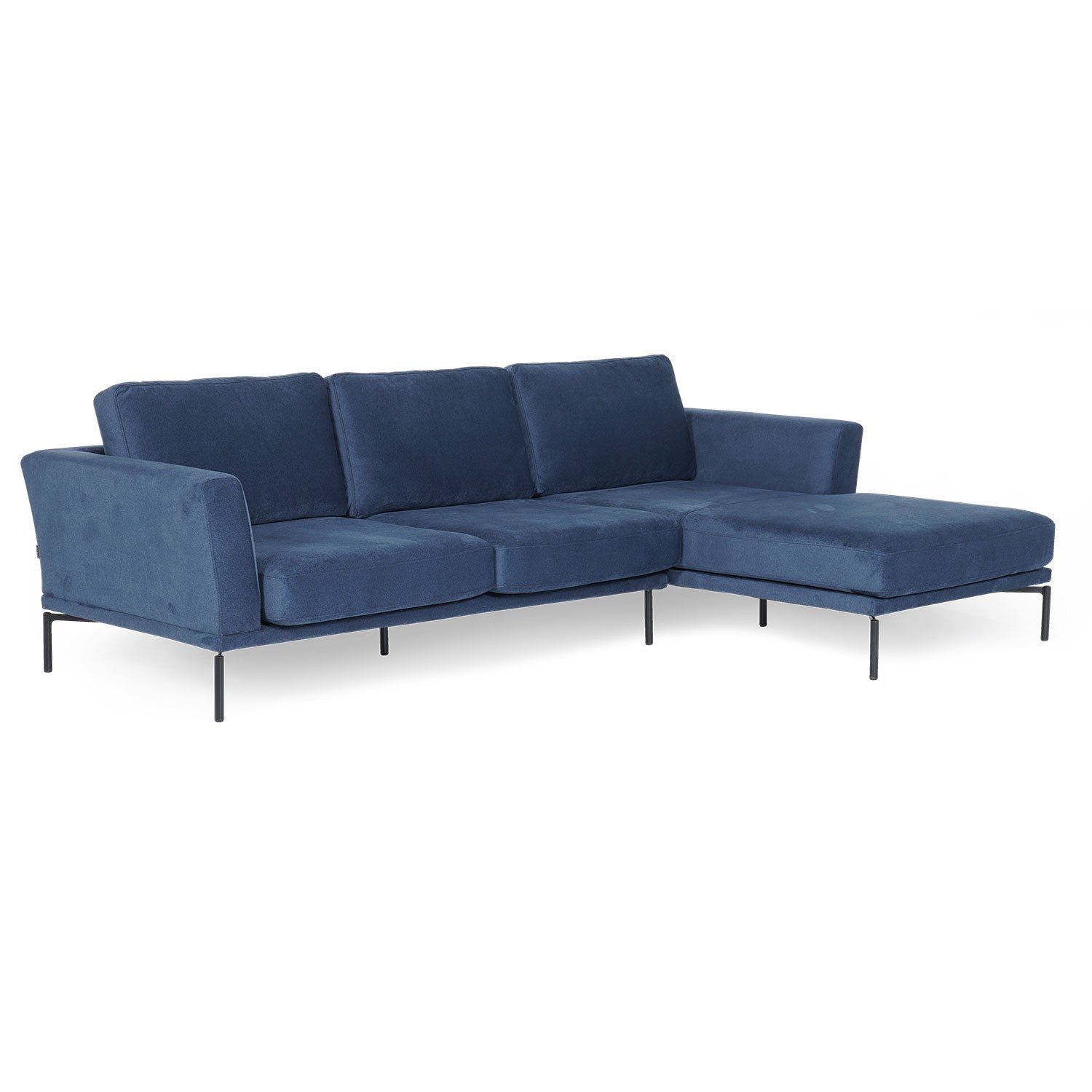 Ecksofa mit Chaiselongue Rechts, 3-Sitzer, aus Samtstoff, Jade Blau (1)