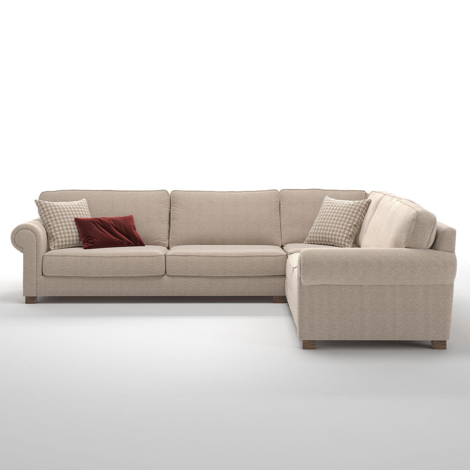 Ecksofa mit Chaiselongue Rechts, 4-Sitzer, aus Samtstoff, Panama Creme