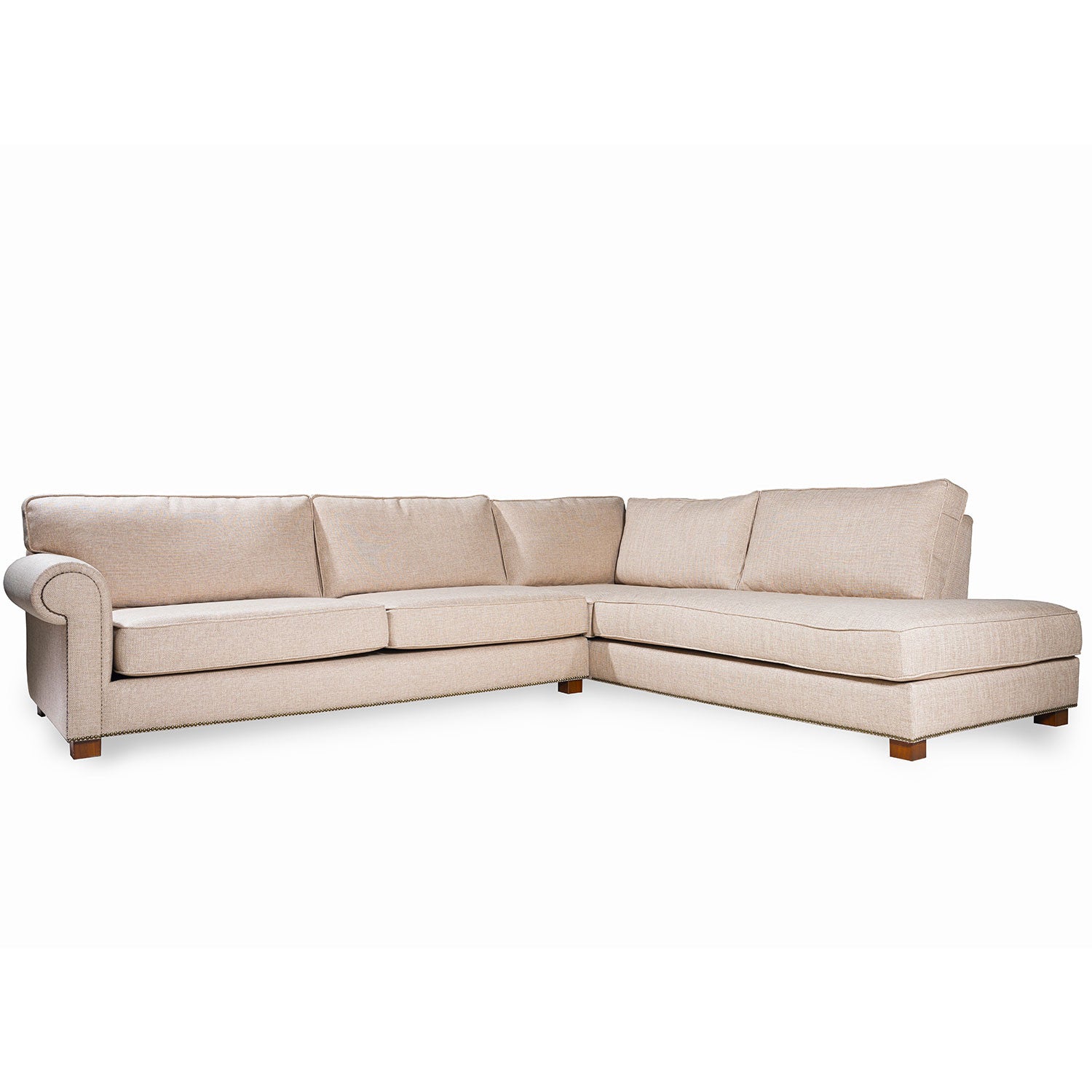 Ecksofa mit Chaiselongue Rechts, 4-Sitzer, aus Samtstoff, Panama Creme (2)