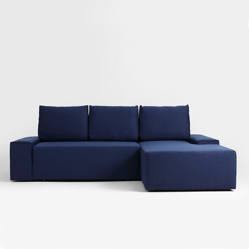 Ecksofa Schlaffunktion mit Chaiselongue Rechts, 3-Sziter, aus Stoff Flopp Blau (1)