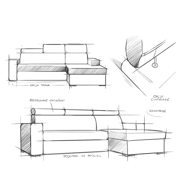 Ecksofa Schlaffunktion mit Chaiselongue Rechts, 3-Sziter, aus Stoff Atlantica Grau (3)