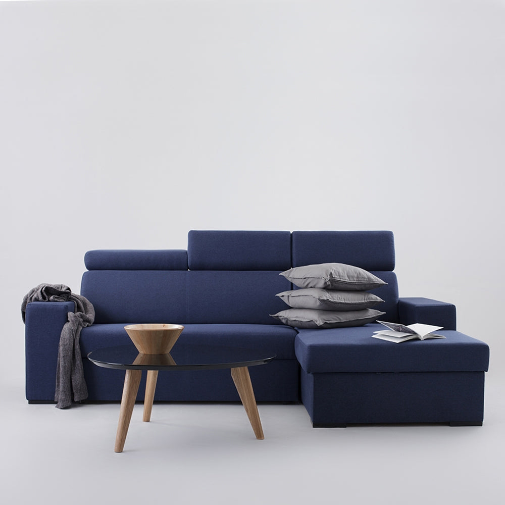 Ecksofa Schlaffunktion mit Chaiselongue Rechts, 3-Sziter, aus Stoff Atlantica Blau (1)