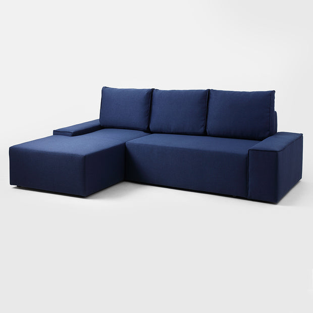 Ecksofa Schlaffunktion mit Chaiselongue Links, 3-Sziter, aus Stoff Flopp Blau (3)