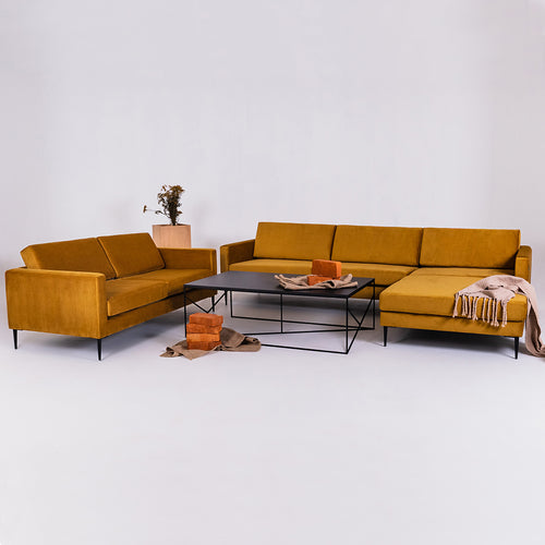 Ecksofa mit Chaiselongue Rechts, 3-Sziter, aus Stoff Vergan Gelb (1)