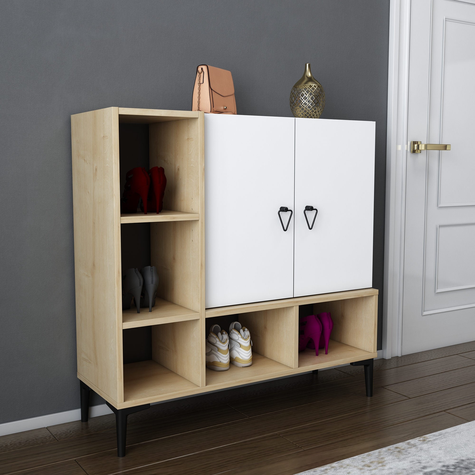 Sideboard mit 2 türen, Platin Weiß (3)