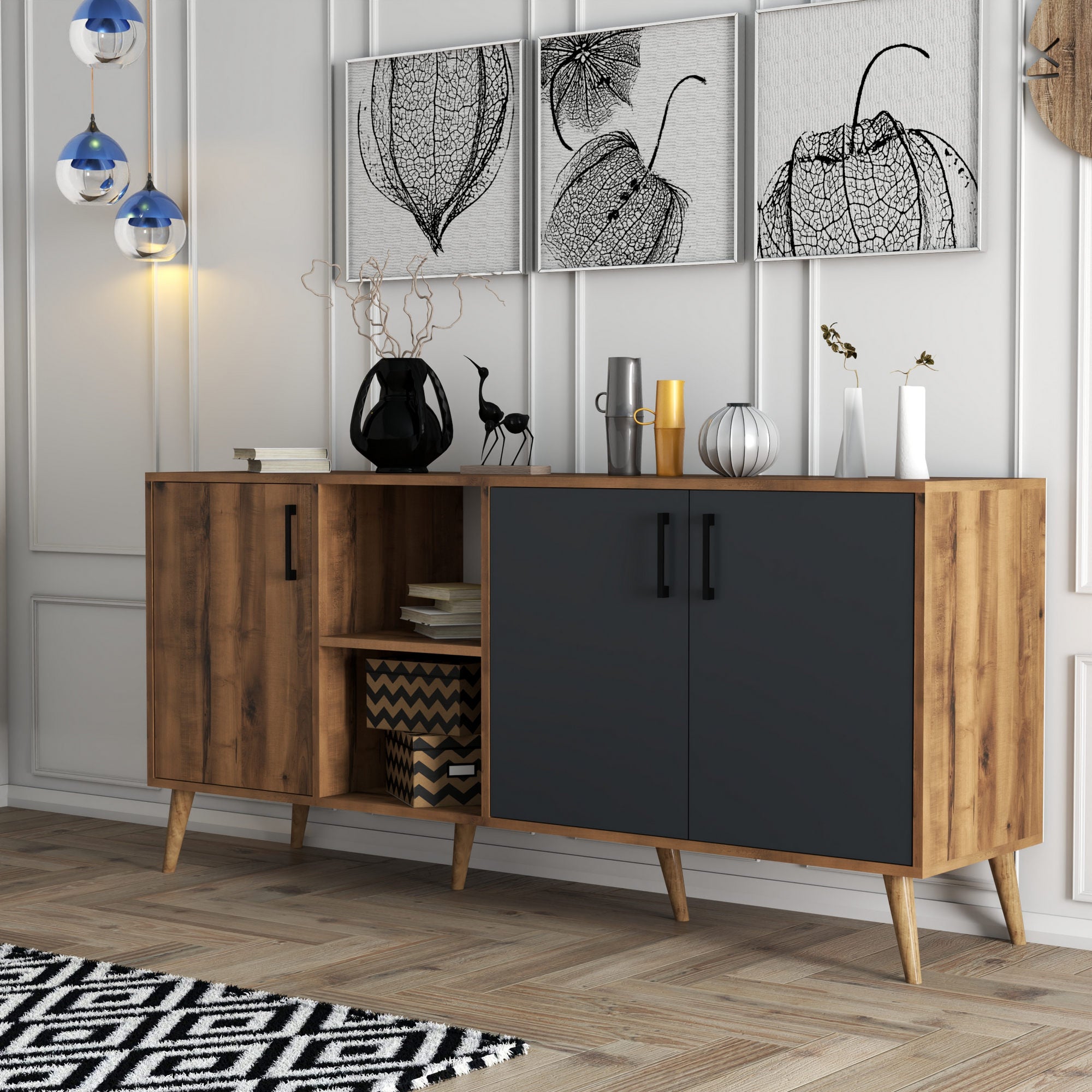 Sideboard mit 3 türen, Exxen Anthrazit