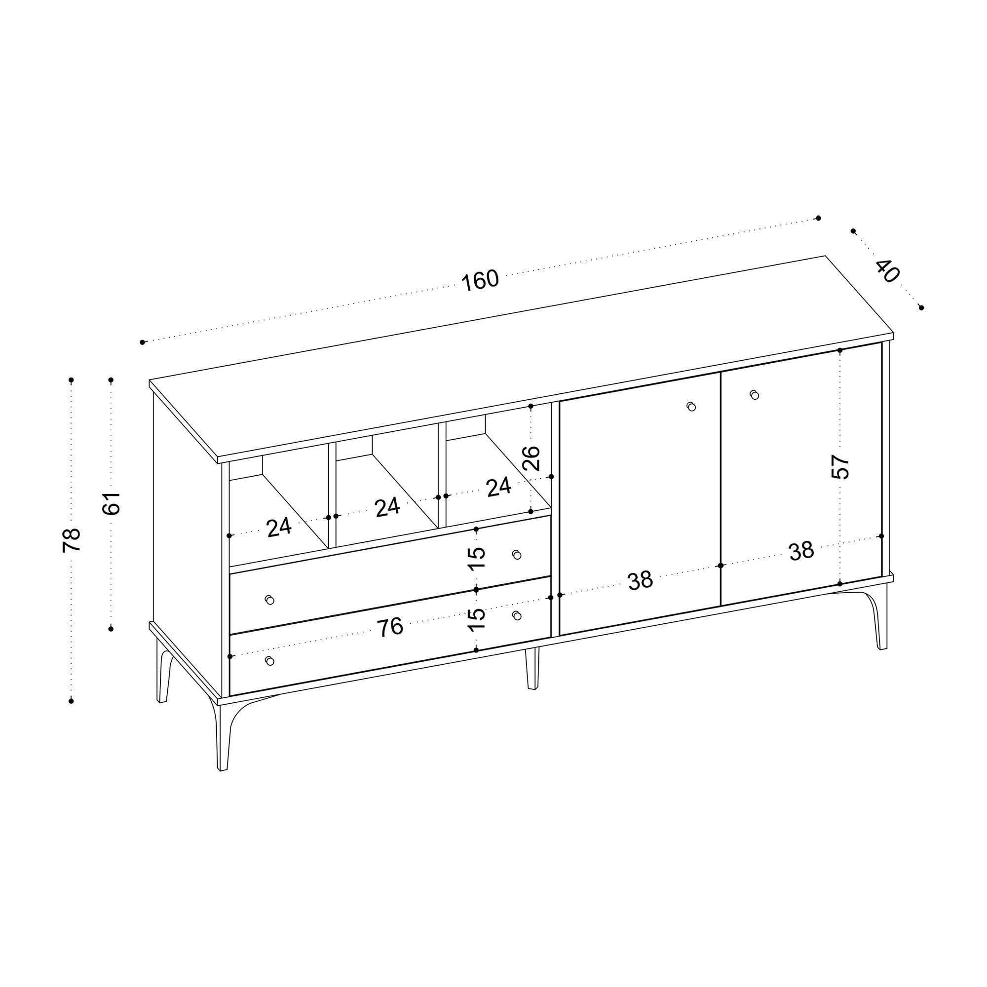 Sideboard mit 2 schubladen und 2 türen, Elegan Eiche (4)