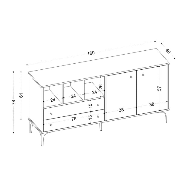 Sideboard mit 2 schubladen und 2 türen, Elegan Eiche (4)