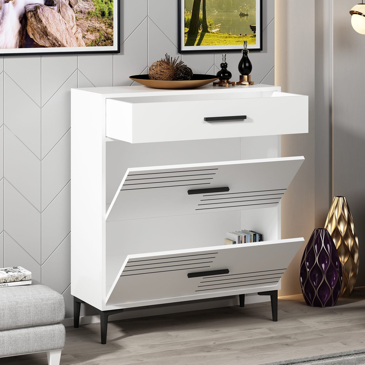 Sideboard mit 1 schublade und 2 türen, Albedo Weiß (1)