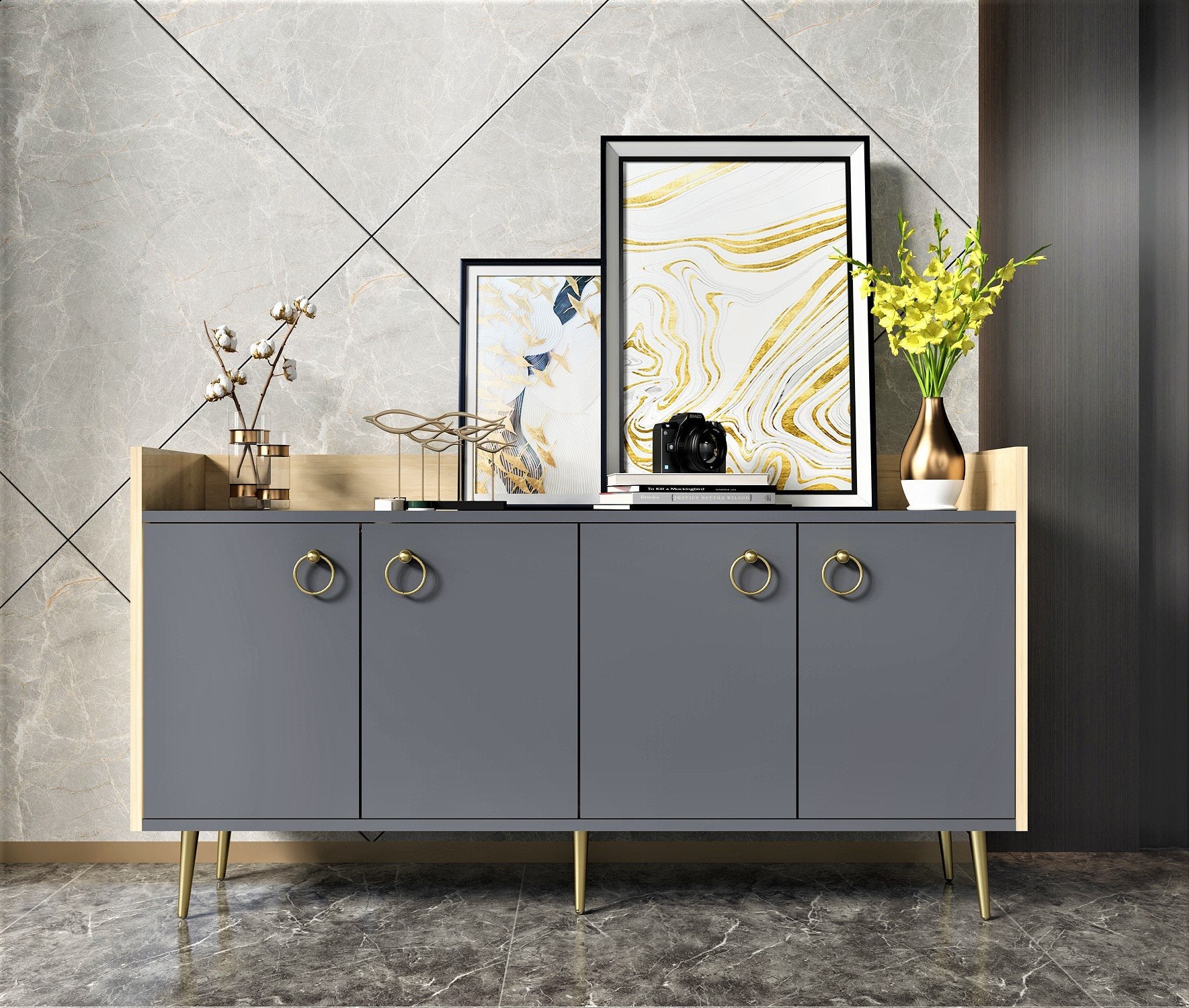 Sideboard mit 4 türen, Daring Anthrazit