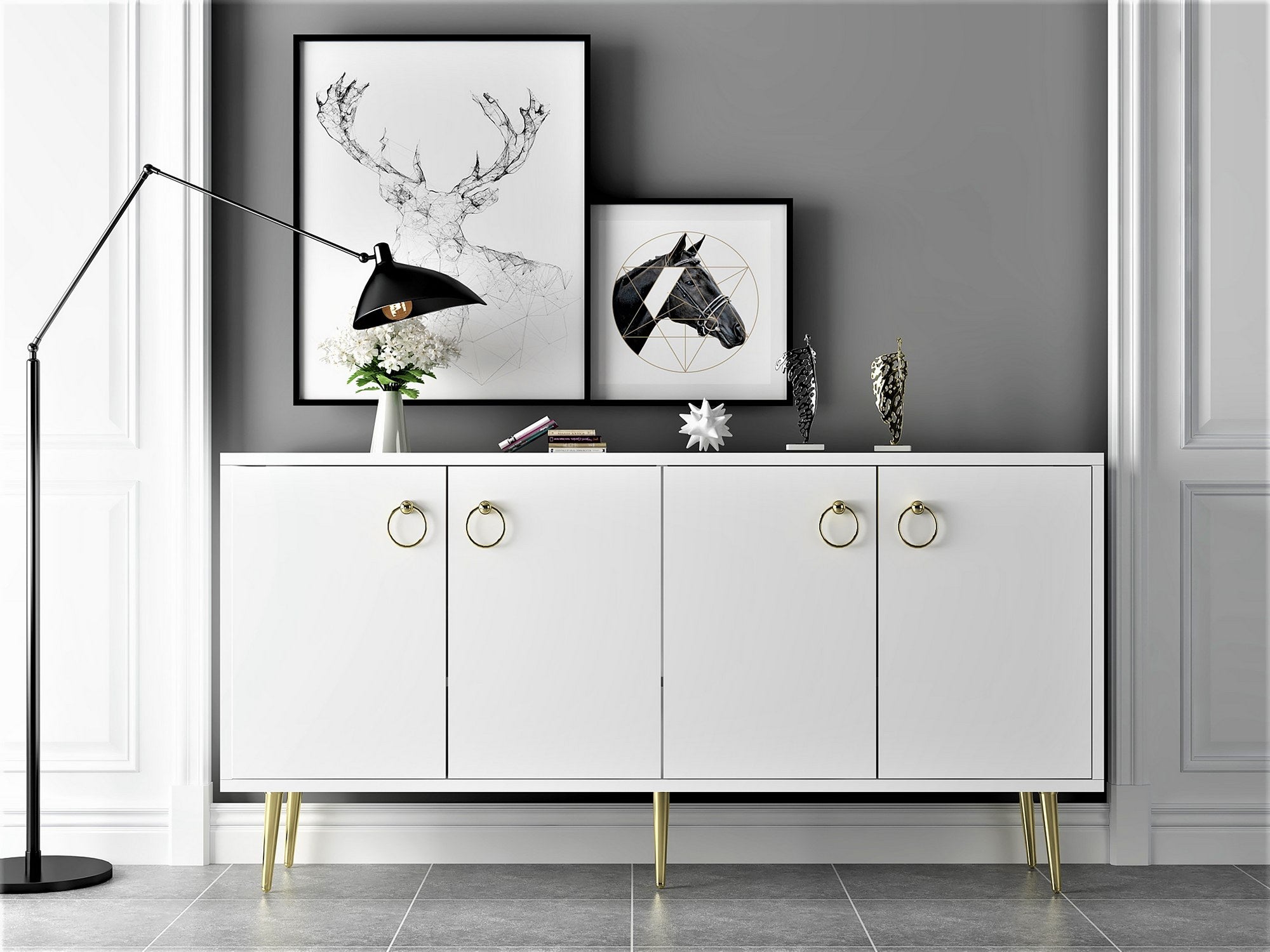 Sideboard mit 4 türen, Drop Weiß