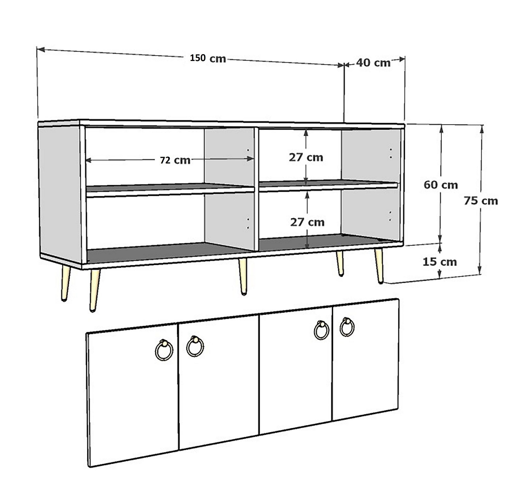 Sideboard mit 4 türen, Drop Nussbaum (5)