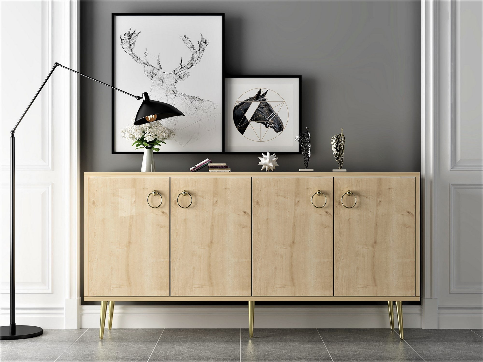 Sideboard mit 4 türen, Drop Eiche