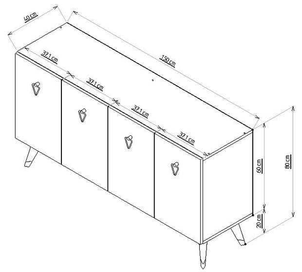 Sideboard mit 4 türen, Bare Anthrazit (7)