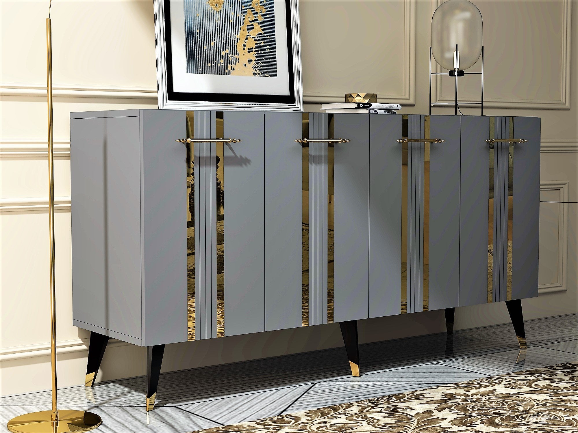 Sideboard mit 4 türen, Asel Gold (1)