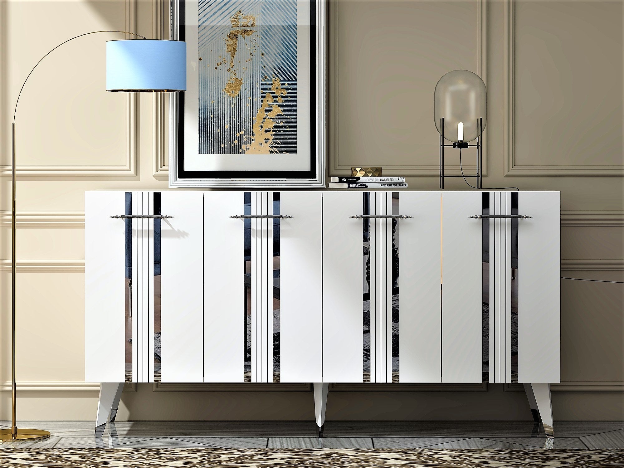 Sideboard mit 4 türen, Asel Silber