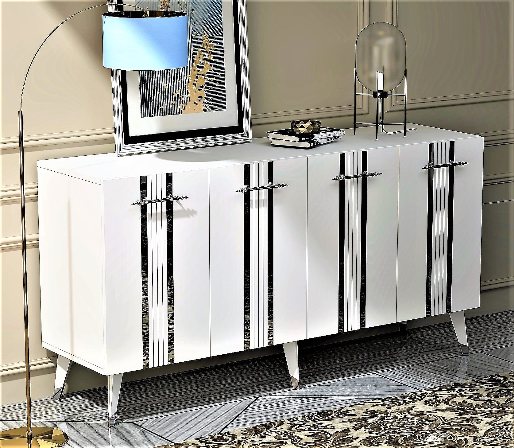 Sideboard mit 4 türen, Asel Silber (1)