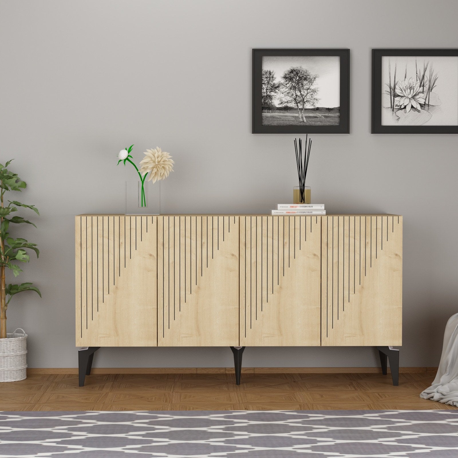 Sideboard mit 4 türen, Draw Eiche