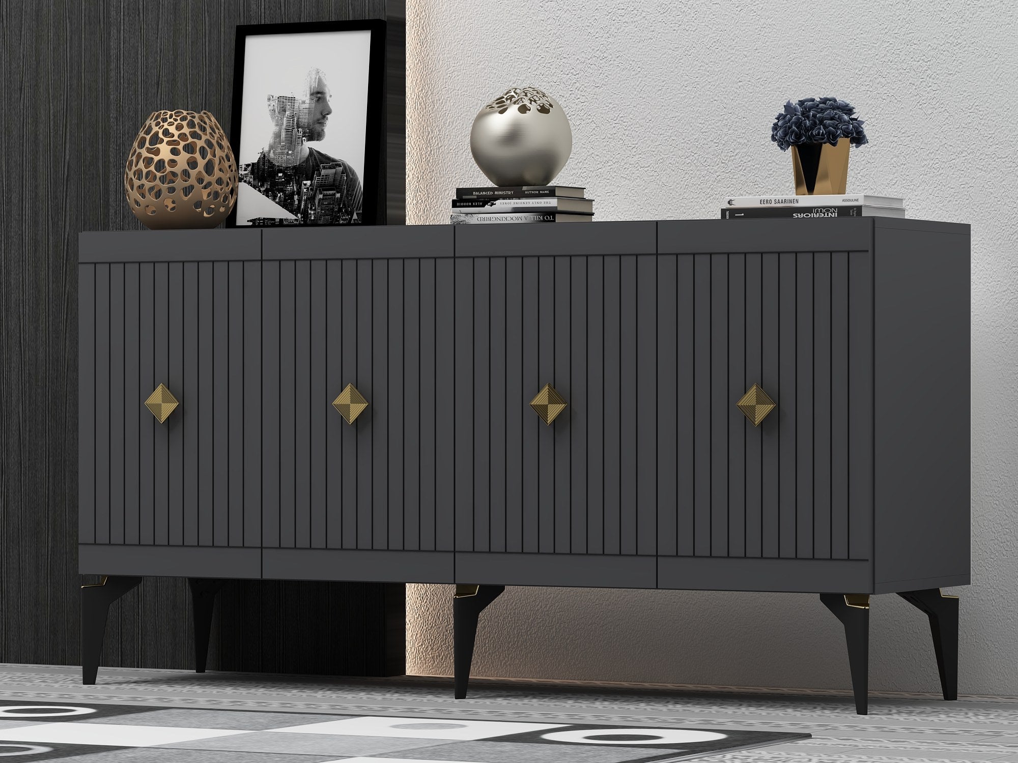 Sideboard mit 4 türen, Midas Anthrazit (1)