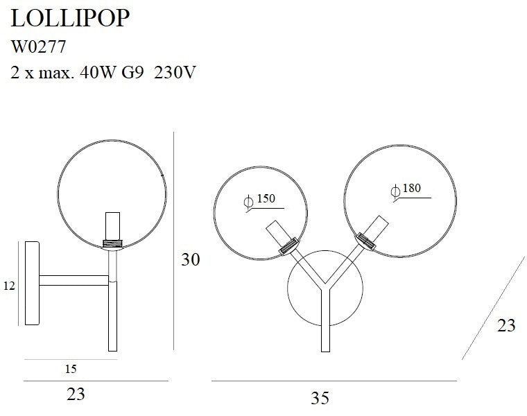 Wandleuchte Lollipop W0277 Schwarz (2)