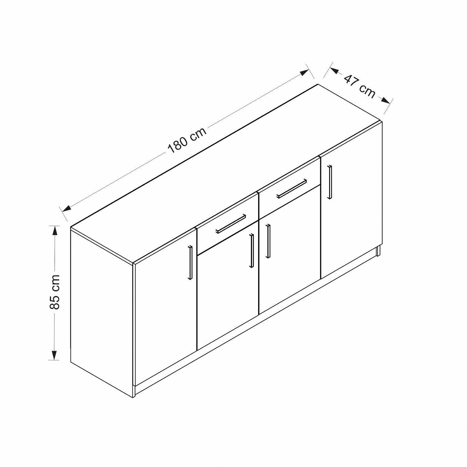 Sideboard mit 2 schubladen und 4 türen, Kale Weiß (7)