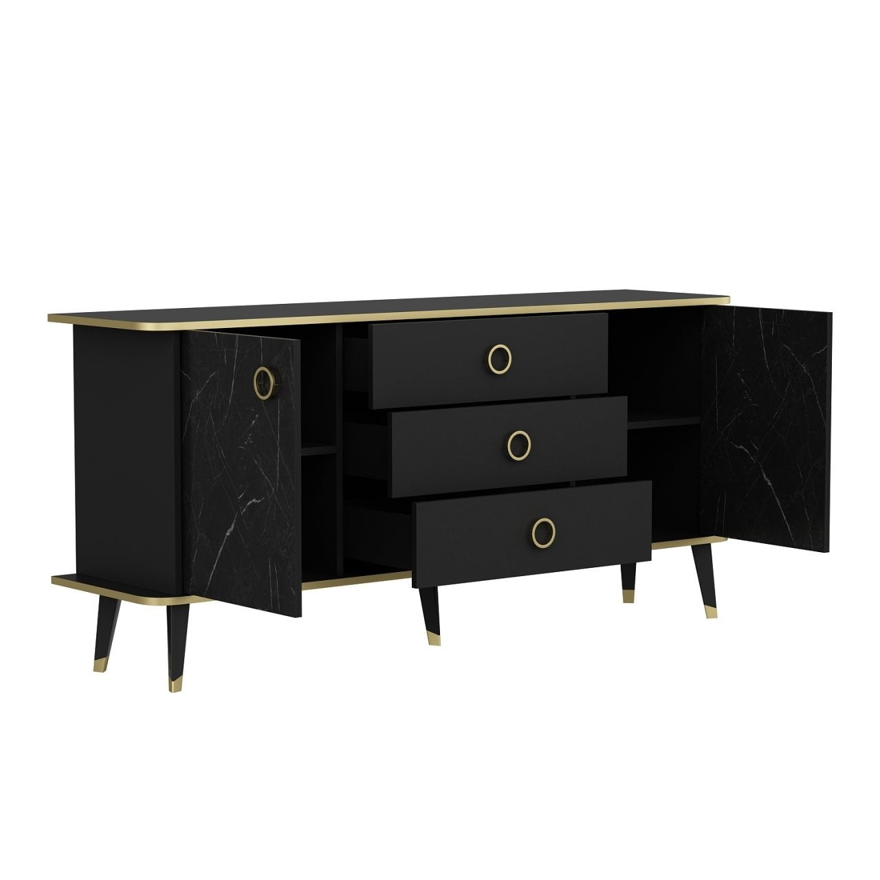 Sideboard mit 3 schubladen und 2 türen, Bien Gold (6)